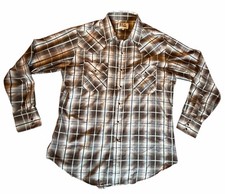 ELY Cattleman Men's Western Pearl Snap Shirt Size Large Brown Plaid Vintage