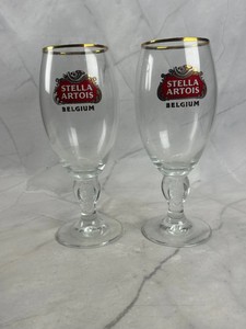 2 Stella Artois 40cl Chalice Gold Rim Beer Glasses / Barware - Great Condition