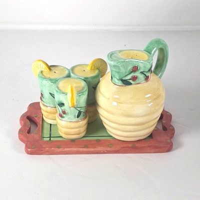 Ceramic Salt Pepper & Tray Cruet Set Vandor 1995 Margherita Tray Mexican Style