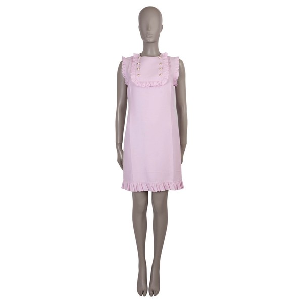 72519 authentisch Gucci rosa Seide Baumwolle 2016 PERLEN GEKNÖPFT LATZ MINI Kleid 40 S