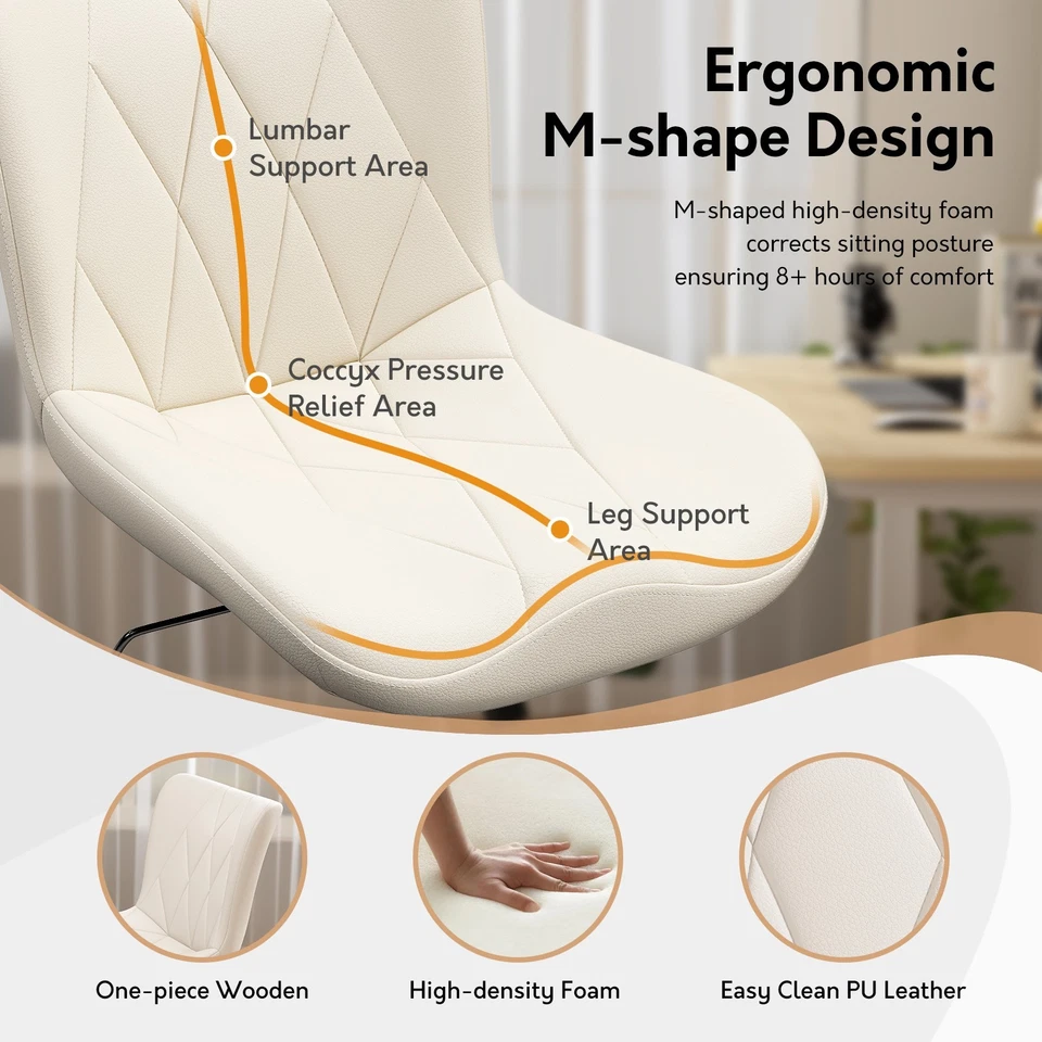 PU Leather Office Desk Chair Ergonomic Swivel Task Chair with Wheels 300lbs - Image 4 of 4