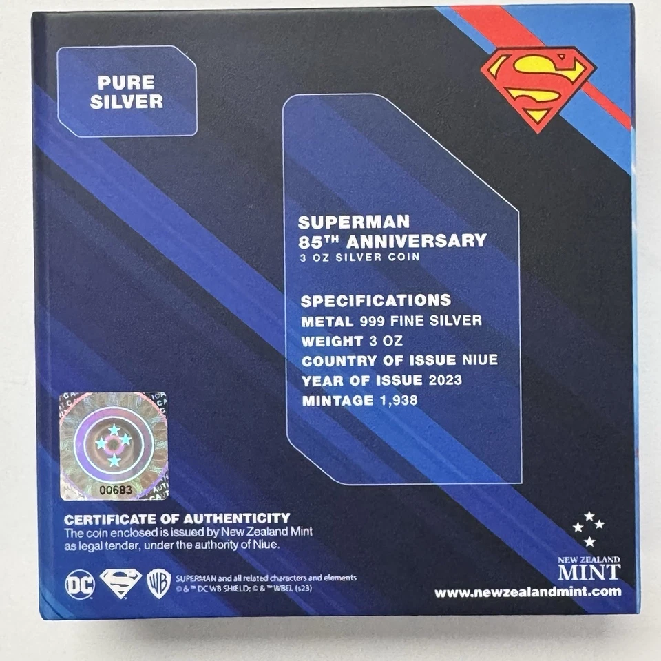 Moeda de prata 2023 DC Superman 85º aniversário 3 oz Niue - Imagem 2 de 4