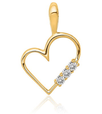 14K massives Gelbgold 0,05 ct Diamant kleines Herz Anhänger Halskette 17mm 5/8