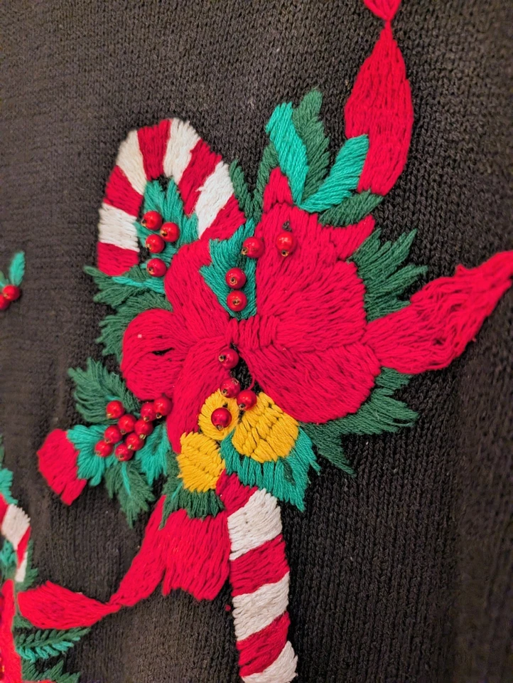 Vintage Nutcracker Christmas Candy Cane Embroidery Holiday Ugly Sweater Medium - Image 3 of 4
