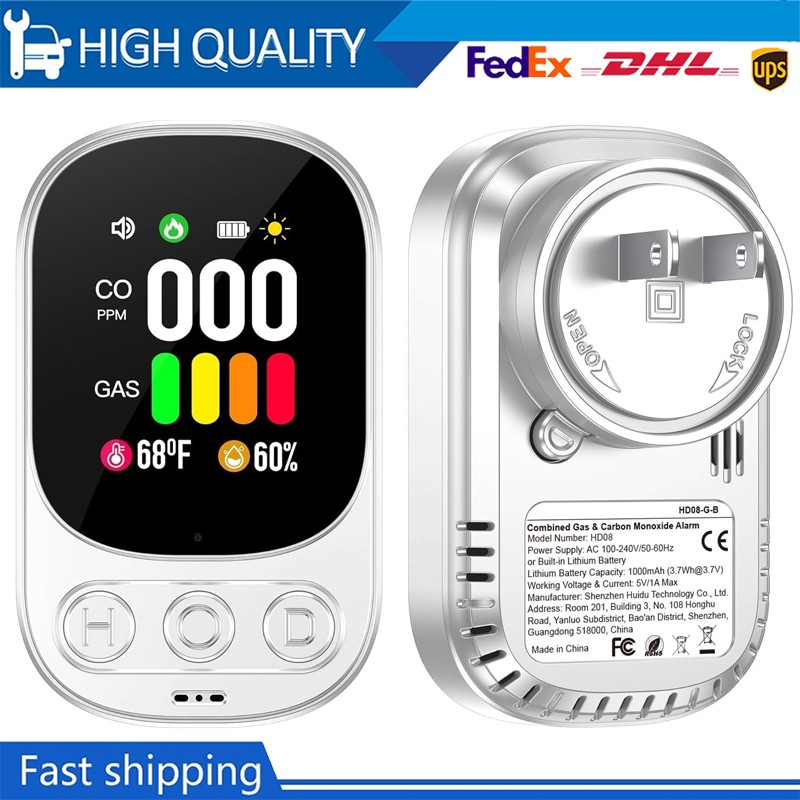 2x Carbon Monoxide Detector Plug 3-in-1 CO Level Monitor Alarm with Temp Sensor