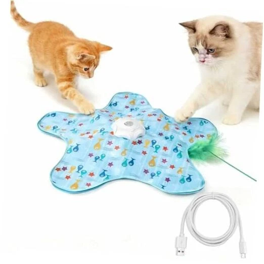 Interactive Cat Toys Rechargeable,Moving Concealed Feathers,Real Mouse