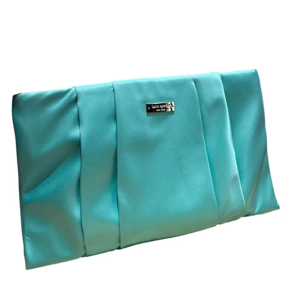 Kate Spade April Wedding Belles Robin's Egg Bridal Clutch Bag Bride Formal Satin - Image 3 of 4