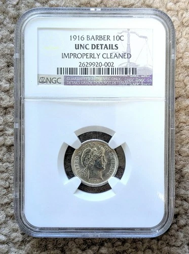 Beautiful 1916 P 10C Barber Dime NGC - Uncirculated Details