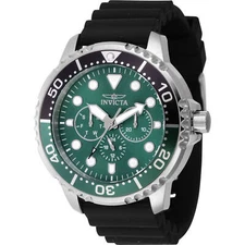 Invicta Men's Watch Pro Diver Quartz Black and Green Bezel Silicone Strap 47232