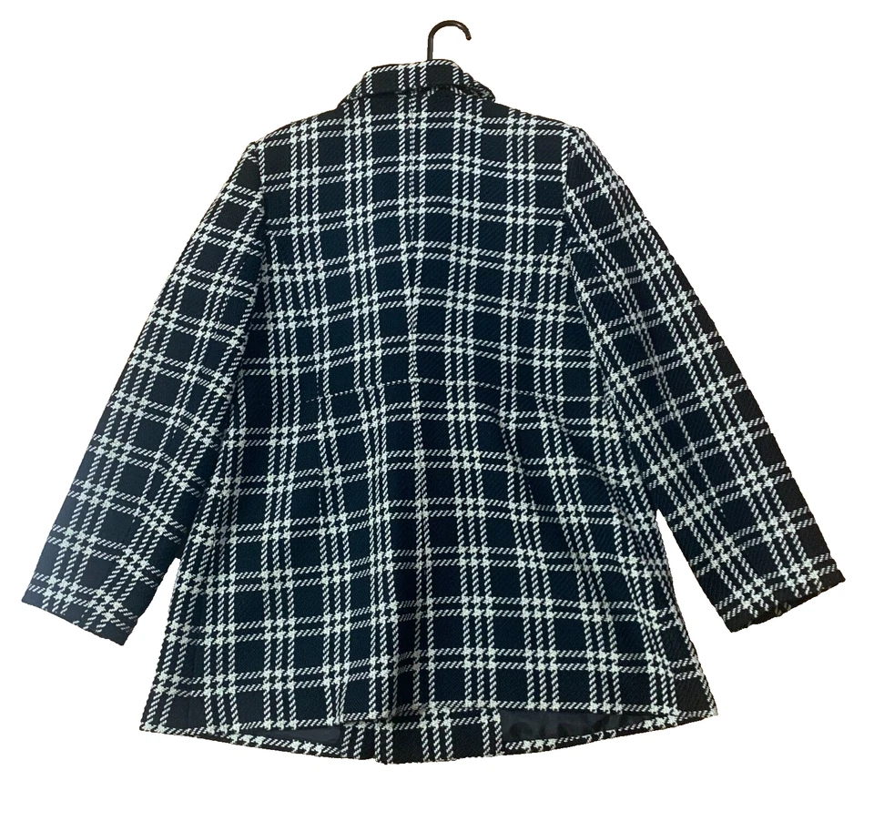 Style & Co. Plaid Wool Coat Dress Black White Winter Peacoat Women's Large - Image 2 of 4