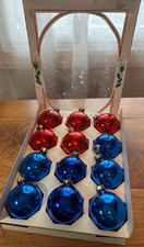 Vintage ALDERBROOK 12 Glass Christmas Ornaments - Red Blue