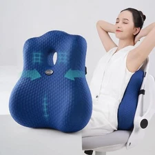 Lumbar Support Pillow for Chair, Couch, Car, Office - Memory Foam Back Cushion
