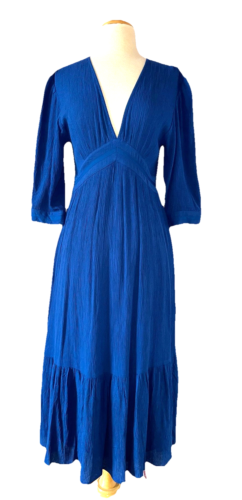 ba&sh Size 2 or US 6 Saturne Plunge V-Neck Midi Dress NWT Blue Cocktail Party
