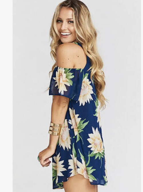 Show Me Your Mumu Birdie Ruffle Sunflower Cold Shoulder Dress SZ X