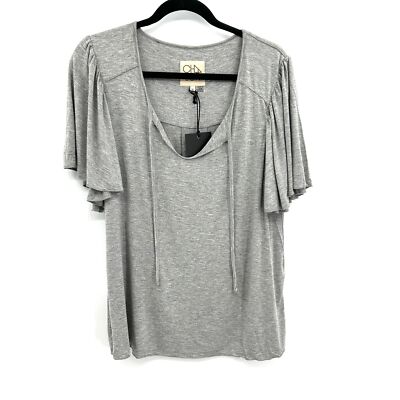 NWT CHASER Heather Gray V-Neck Flutter Sleeve Pleated Back Shirt Top Size Medium