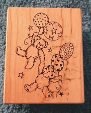 PSX Teddy Bears with Balloons D-1973 Wood Mounted Rubber Stamp 1999 MADE IN USA