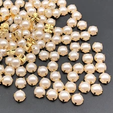 200p 5-10mm White Half Round Sew on Pearl Alloy Claw Flatback Bead Craft Garment