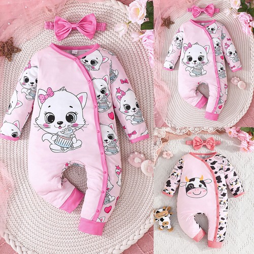 Infant Baby Girl Print Cute Long Sleeve Overall Romper Bodysuit Jumpsuit Clothes