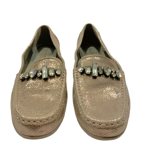 Tahari Women's Tina Leather Embellished Shimmer Slip On Rhinestone Loafer Sz 10M - Picture 2 of 8