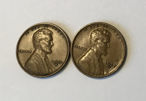 Two 1c Lincoln Cents  1930-D & 1932-D   XF+       FREE SHIPPING