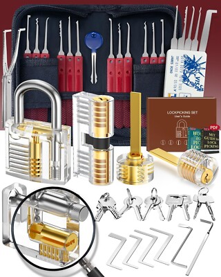 Profi 37+5 Stk Dietrich Set Mit 5 Transparente Schlösser Lockpicking Handbuch   