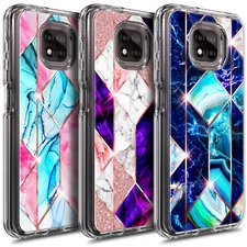 For Motorola Moto G Power (2021) Luxury Marble Case + Tempered Glass Protector