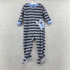 Carters Boys 18 Mth PJ Pajamas Full Zip Long Sleeve Feetie Gray Blue Stripe Yeti