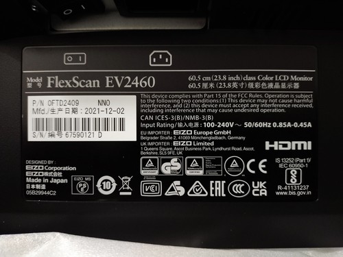 Brand new in box Eizo FlexScan EV2460 BK 24 inch IPS Monitor – Black - Picture 2 of 10