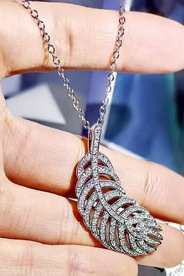 2Ct Round Lab-Created Diamond Leaf-Shaped Pendant 14K White Gold Plated Silver