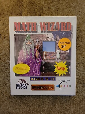 Math Wizard Plus PC CD-ROM Windows 3.1 and 95 Vintage Software Maxis Sealed Box 