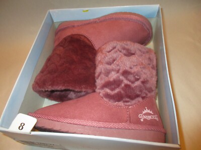 NIB Disney Princess Toddler Girl 8 Heart Faux Fur Mid-Calf Comfort Boot-Slippers
