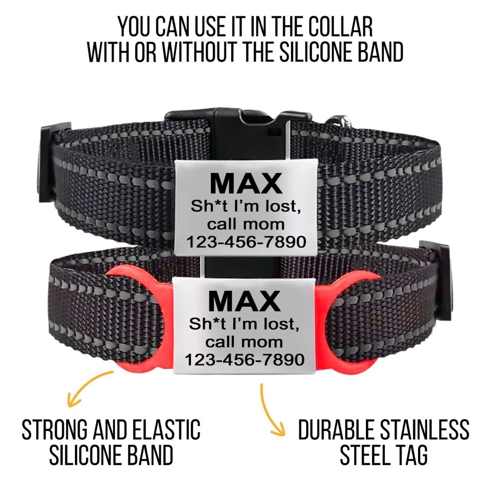 Etiquetas de identificación de perro grabadas personalizadas deslizables sin ruido nombre collar etiqueta para mascotas gato Foto 3 de 4