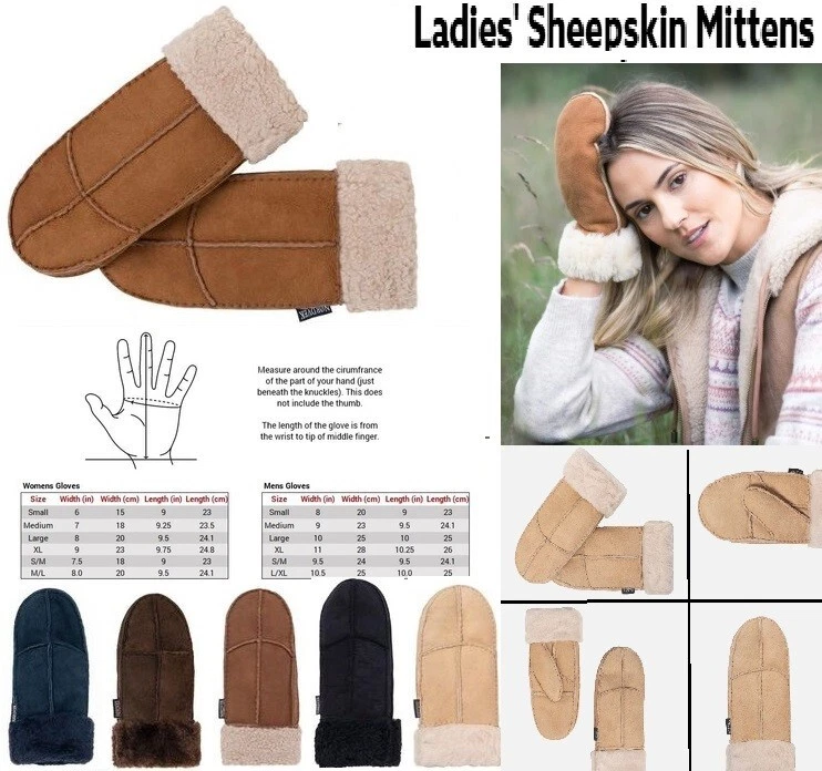 Women's Ladies Classic 100% SHEEPSKIN Mittens Gloves HANDMADE Mitts Cozy Quality
