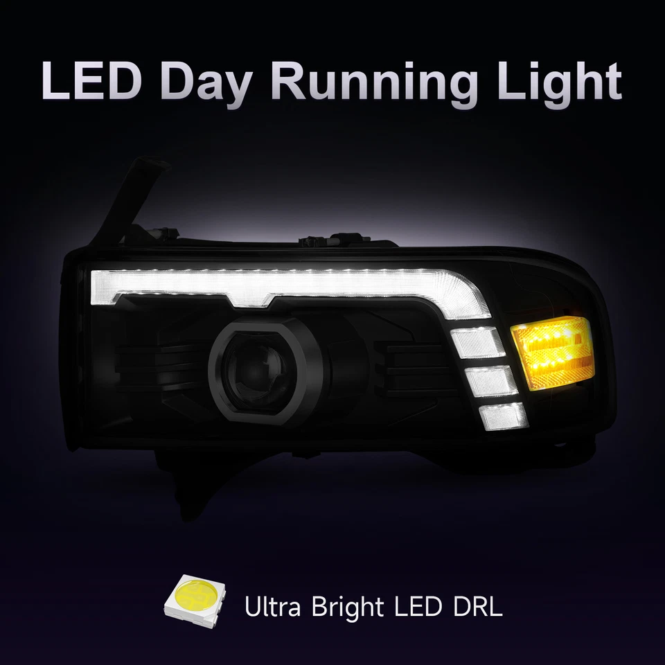 LED Projector DRL Sequential Headlights For 1994-2002 Dodge Ram 1500 2500 3500 - Image 2 of 4