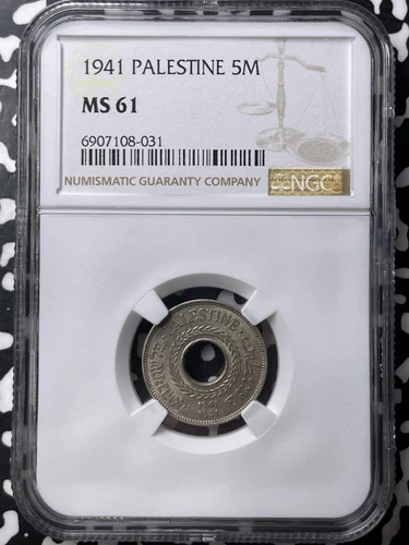 1941 Palestine 5 Mils NGC MS61 Lot#G9061 Key Date! Nice UNC!
