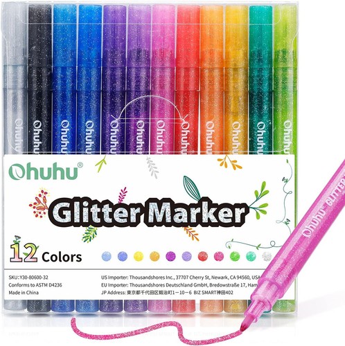 Ohuhu 12 Colores Brillo Marcadores Pluma Punta Fina Tinta a Base de Agua para Niños Adultos Hágalo Usted Mismo - Imagen 3 de 8