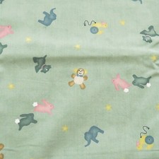 1.4 YD Vintage Nursery Animal Toss Fabric Soft Green Cotton Print