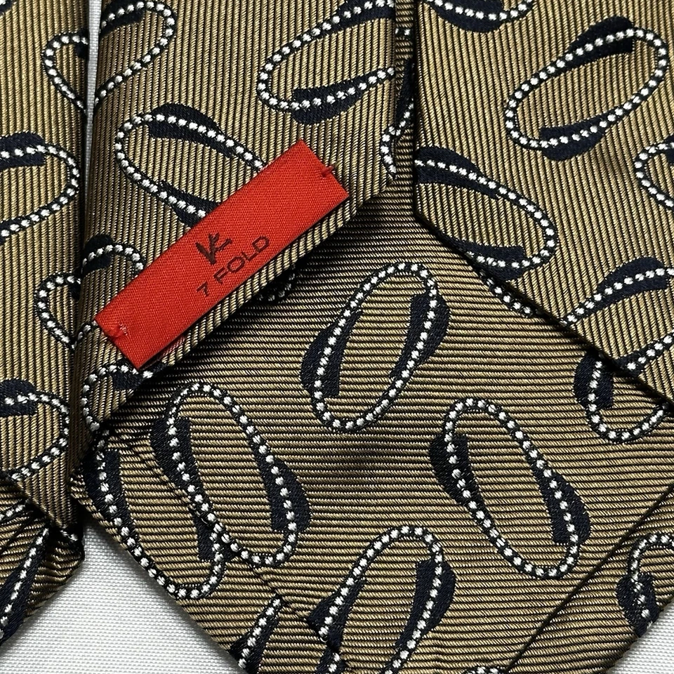 Галстук Isaia Napoli золотой геометрический 7-кратный шелковый галстук сделано в Италии 58 дюймов x 3,5 дюйма - Изображение 4 из 4