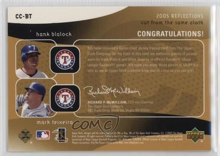 2005 Reflections Cut from the Same Cloth /225 Hank Blalock Mark Teixeira #CC-BT - Image 2 of 2