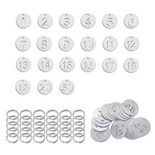 50 Pcs Stainless Steel Numbered Tags, Metal Round 0.9 inch, Silver