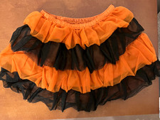 Girls Orange Black Tulle Tutu Skirt Layered Pull-On Elastic Waist One Size
