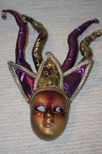 Venetian Jester Mask Ceramic For carnival Wall Decoration Purple Fabric hat