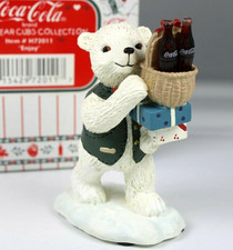 Coca Cola Polar Bear Cubs Collection Enjoy Figurine Basket of Cokes Vintage 1996