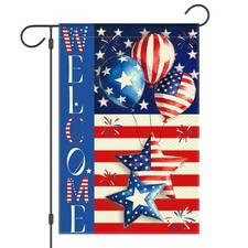 Patriotic 4th of July Garden Flag 12x18 Double Sided Watercolor Red White Blu...