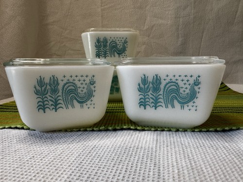 Vtg Pyrex Turquoise Amish Butterprint Refrigerator Dish Set of 4 (8-Pcs.) (E) - Picture 4 of 19