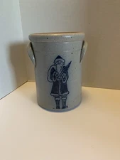 2 Sided Santa Flower Rockdale Union Stoneware 1992 Edgerton Salt Glazed Crock