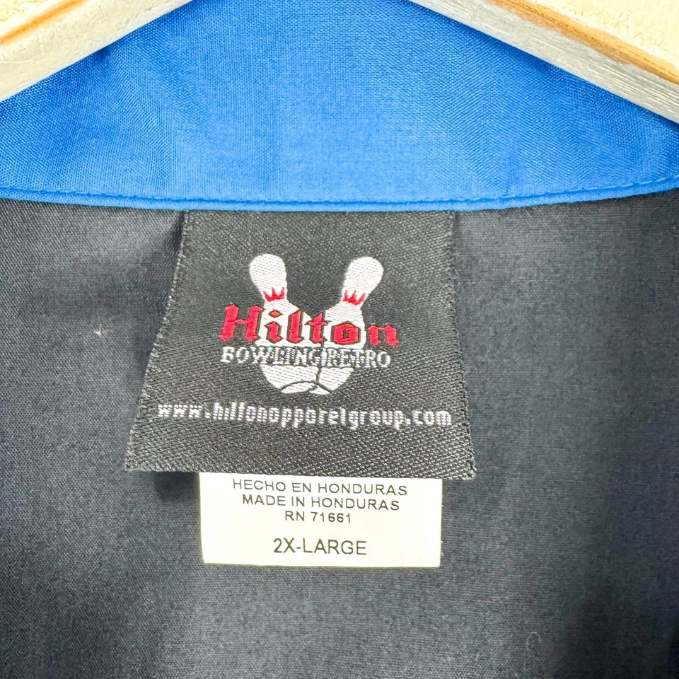 Camisa masculina retrô de boliche Hilton 2XL azul preta botão de acampamento de boliche frontal casual - Imagem 3 de 4