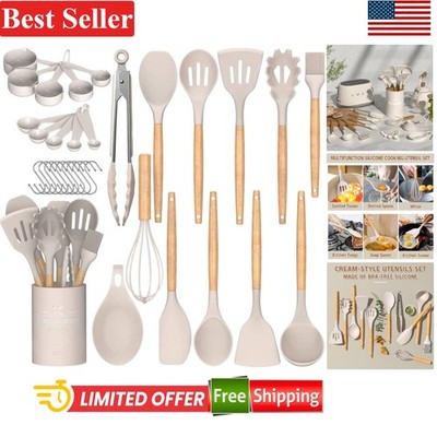 BPA-Free Silicone Kitchen Utensils Set with 33 Essential Tools - Khaki Color