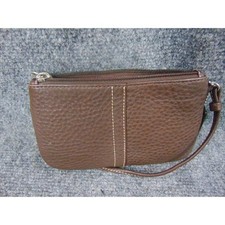 Coach Pebbled Leather Wristlet Brown Pouch Pink Lining Contrast Stitching Small