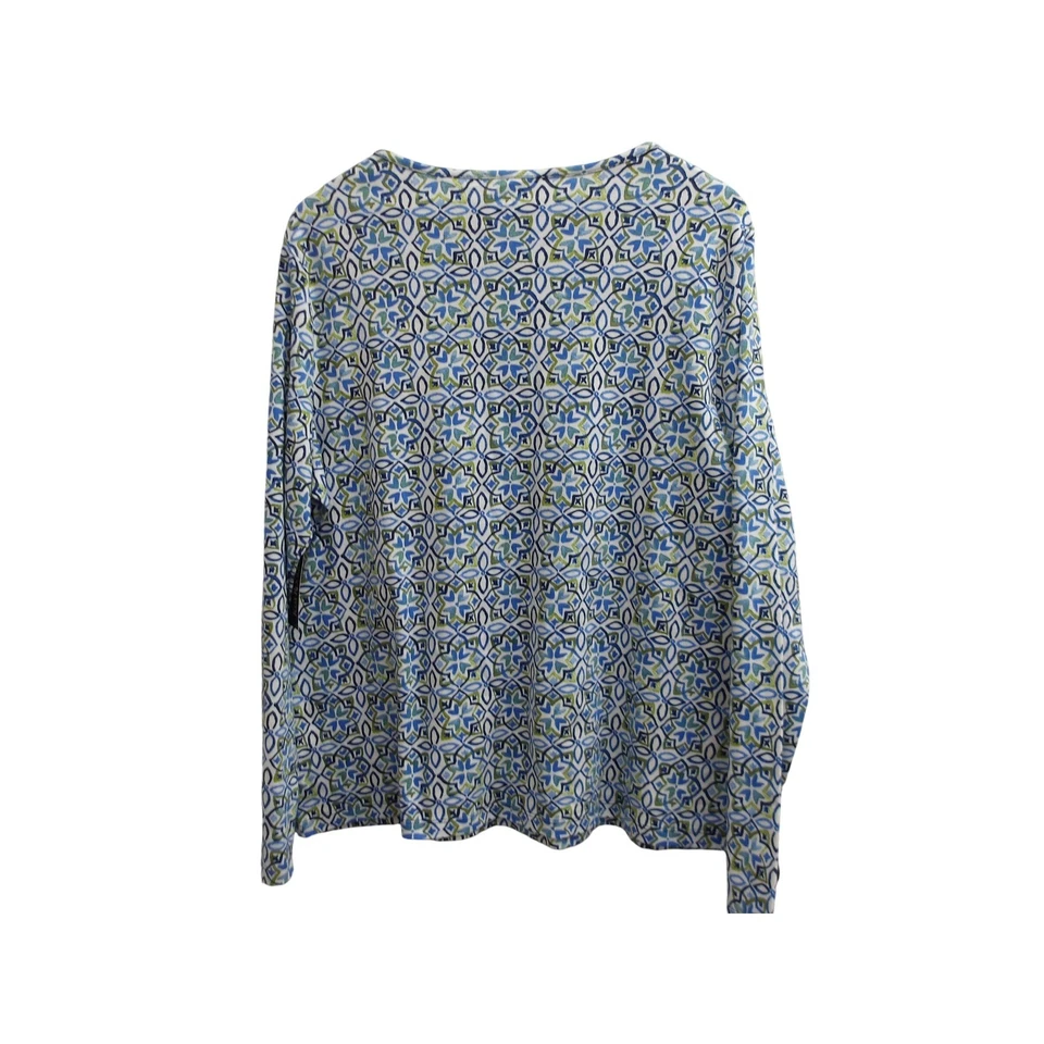 Camiseta Kim Rogers Mujer XXL Azul Verde Blanco Geométrica Suave Manga Larga / #1147 Foto 3 de 4